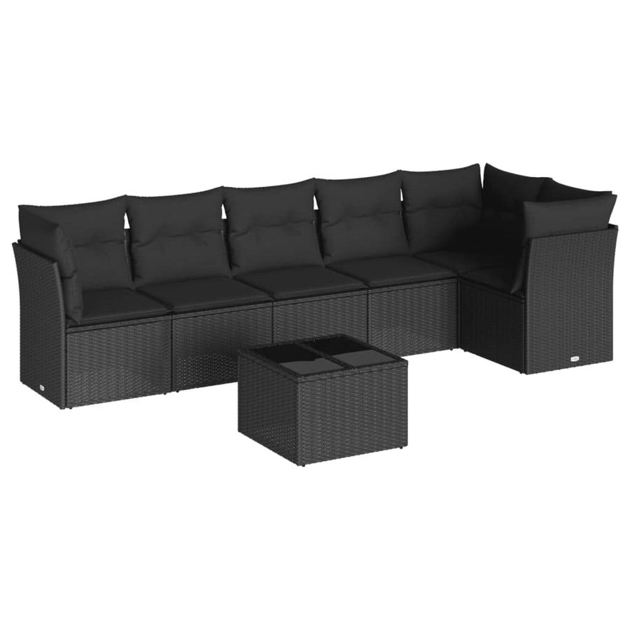 7-Delige Loungeset Met Kussens Poly Rattan Zwart Met tafel
