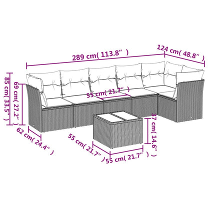 7-Delige Loungeset Met Kussens Poly Rattan Zwart en crème Met tafel