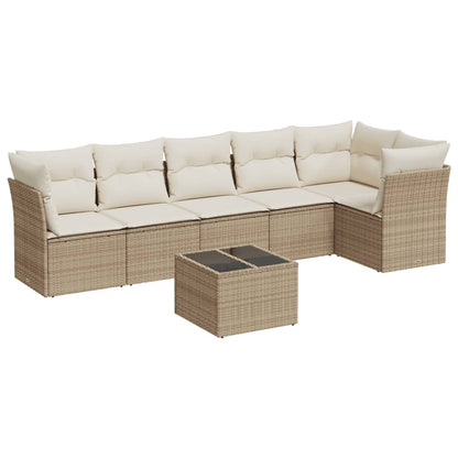 7-Delige Loungeset Met Kussens Poly Rattan Beige beige and cream Met tafel