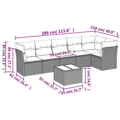 7-Delige Loungeset Met Kussens Poly Rattan Beige beige and cream Met tafel