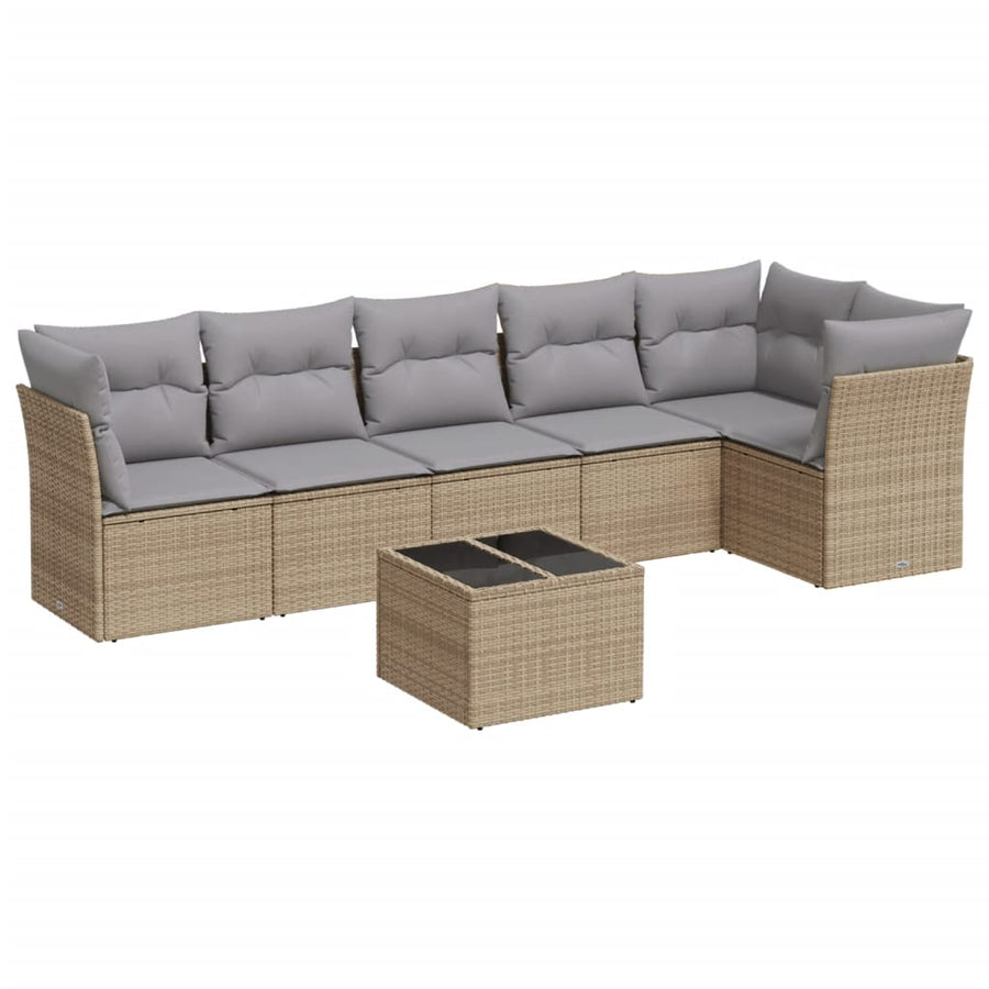 7-Delige Loungeset Met Kussens Poly Rattan Beige en grijs Met tafel