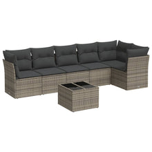 7-Delige Loungeset Met Kussens Poly Rattan Grijs Met tafel