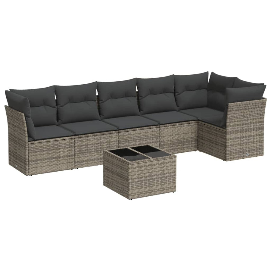 7-Delige Loungeset Met Kussens Poly Rattan Grijs Met tafel