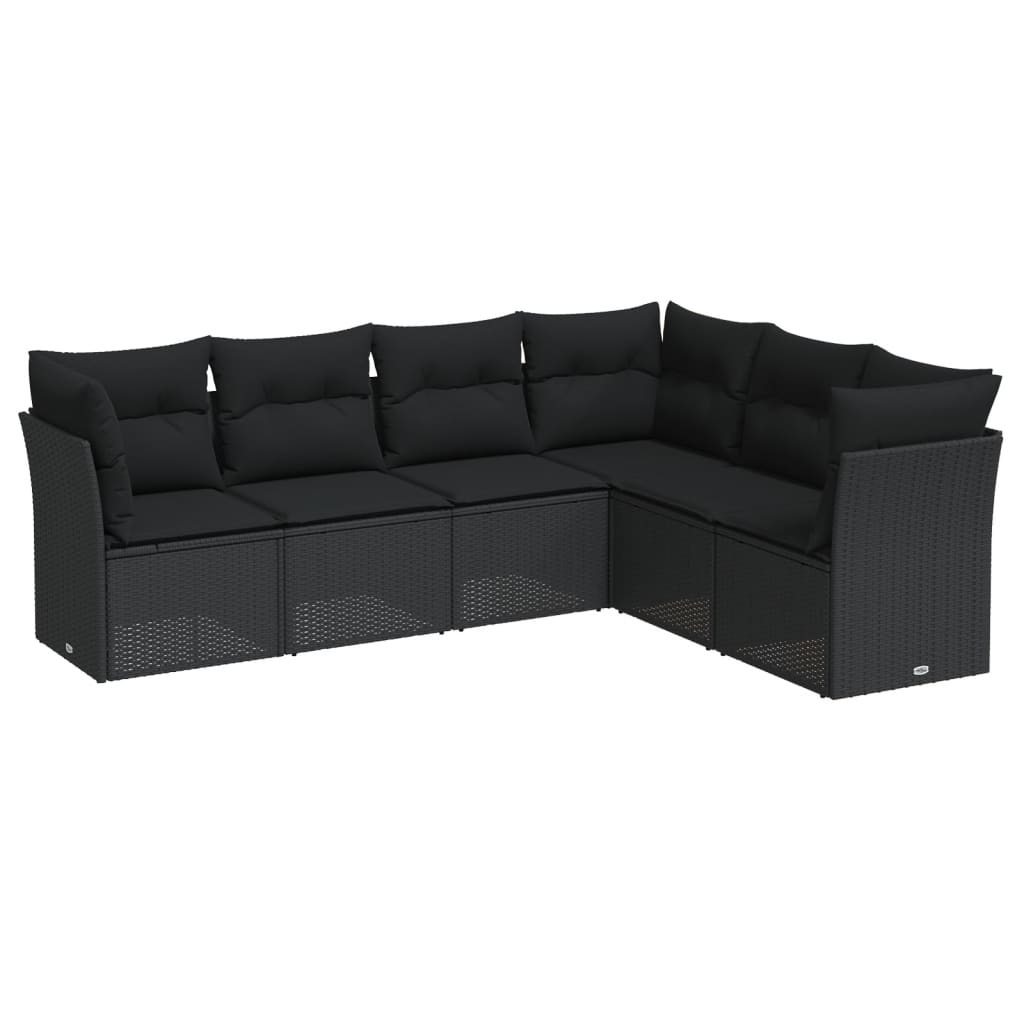 6-delige Loungeset met kussens poly rattan zwart Zwart Zonder tafel