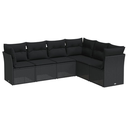 6-delige Loungeset met kussens poly rattan zwart Zwart Zonder tafel