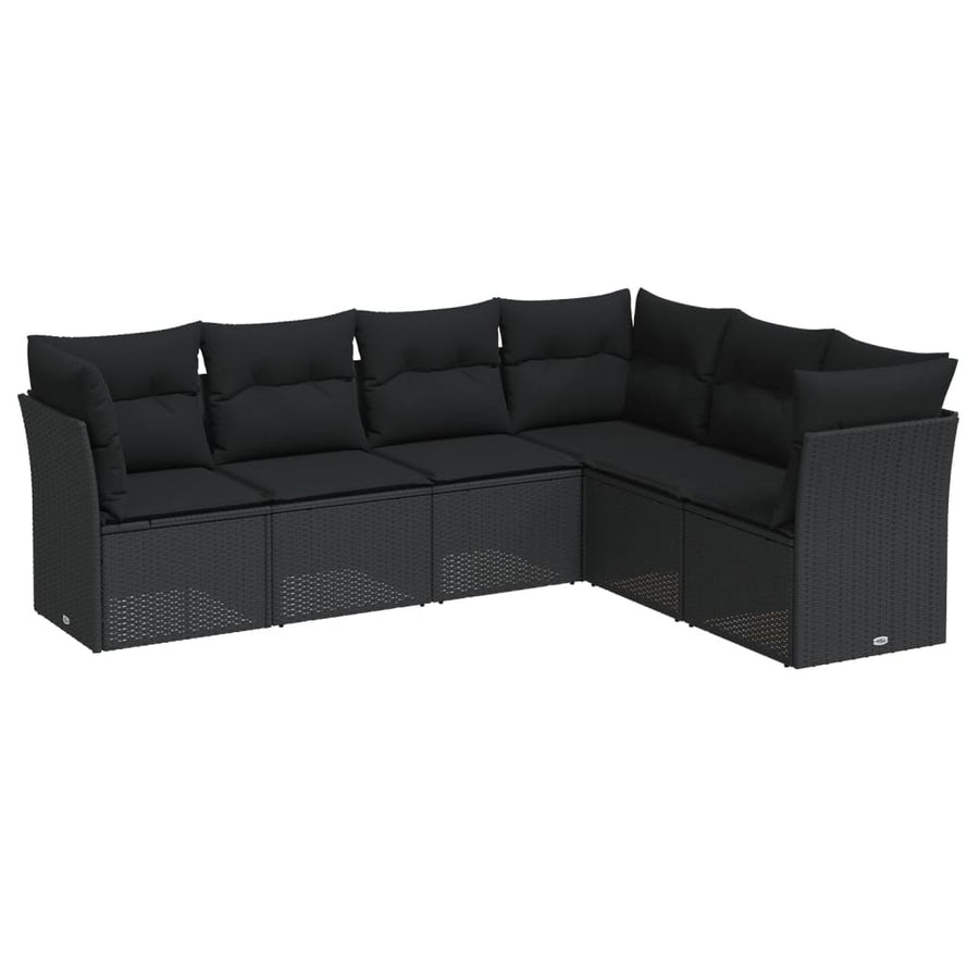 6-delige Loungeset met kussens poly rattan zwart Zwart Zonder tafel