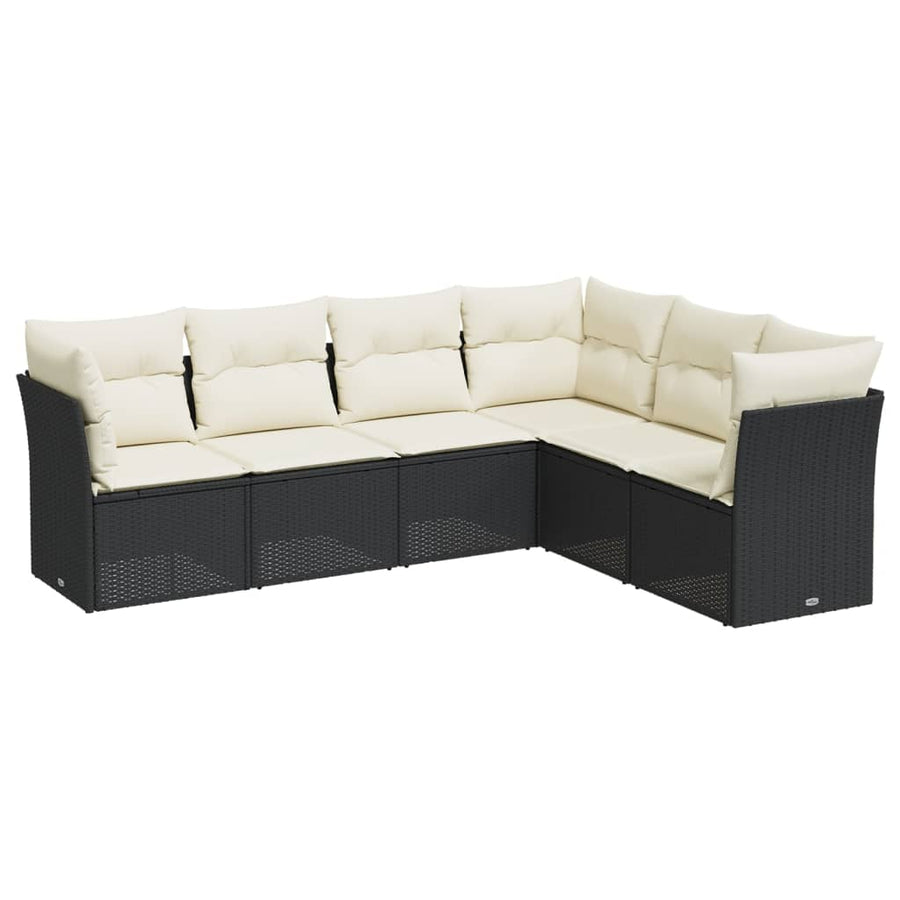 6-delige Loungeset met kussens poly rattan zwart Zwart en crème Zonder tafel