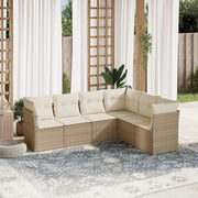 Loungeset 6-delig poly rattan beige met kussens