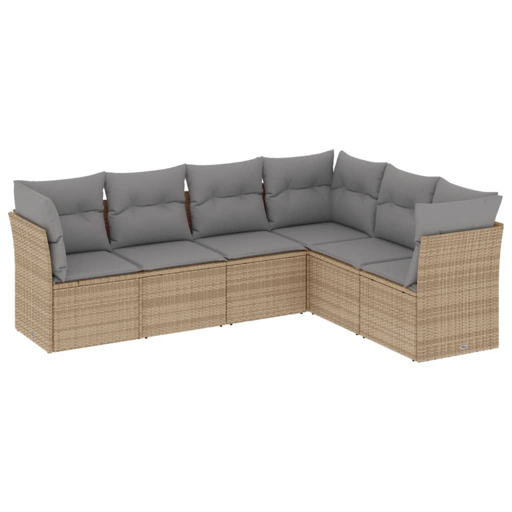 6-delige Loungeset met kussens poly rattan Beige en grijs Zonder tafel