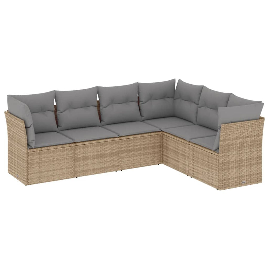 6-delige Loungeset met kussens poly rattan Beige en grijs Zonder tafel