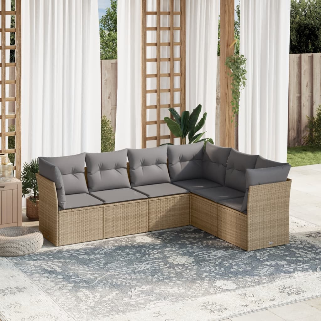 6-delige Loungeset met kussens poly rattan Beige en grijs Zonder tafel
