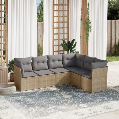 6-delige Loungeset met kussens poly rattan Beige en grijs Zonder tafel