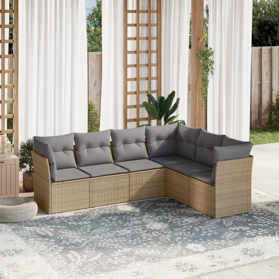 6-delige Loungeset met kussens poly rattan Beige en grijs Zonder tafel