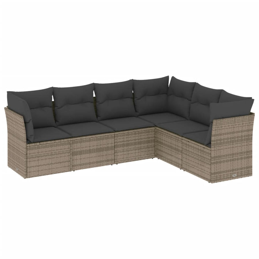 6-delige Loungeset met kussens poly rattan Grijs Zonder tafel