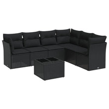 7-delige Loungeset met kussens poly rattan zwart 1 Zwart