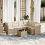 Loungeset 7-delig poly rattan beige met tafel