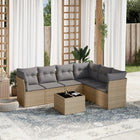 7-delige Loungeset met kussens poly rattan Beige en grijs Met tafel