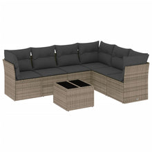 7-Delige Loungeset Met Kussens Poly Rattan Grijs Met tafel
