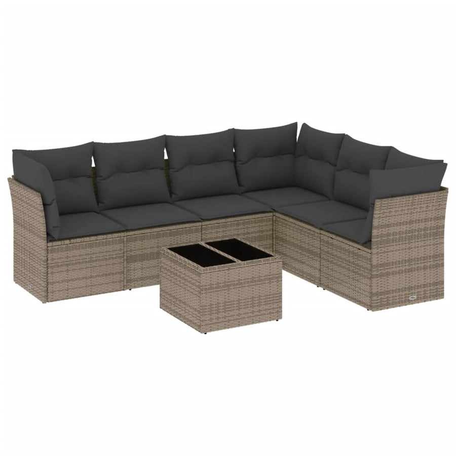 7-Delige Loungeset Met Kussens Poly Rattan Grijs Met tafel