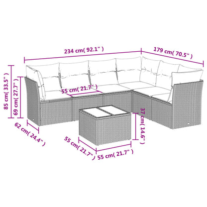 7-Delige Loungeset Met Kussens Poly Rattan Grijs Met tafel