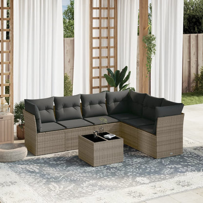 7-Delige Loungeset Met Kussens Poly Rattan Grijs Met tafel