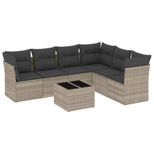 7-delige Loungeset met kussens poly rattan lichtgrijs