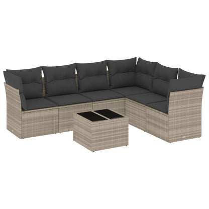 7-delige Loungeset met kussens poly rattan lichtgrijs