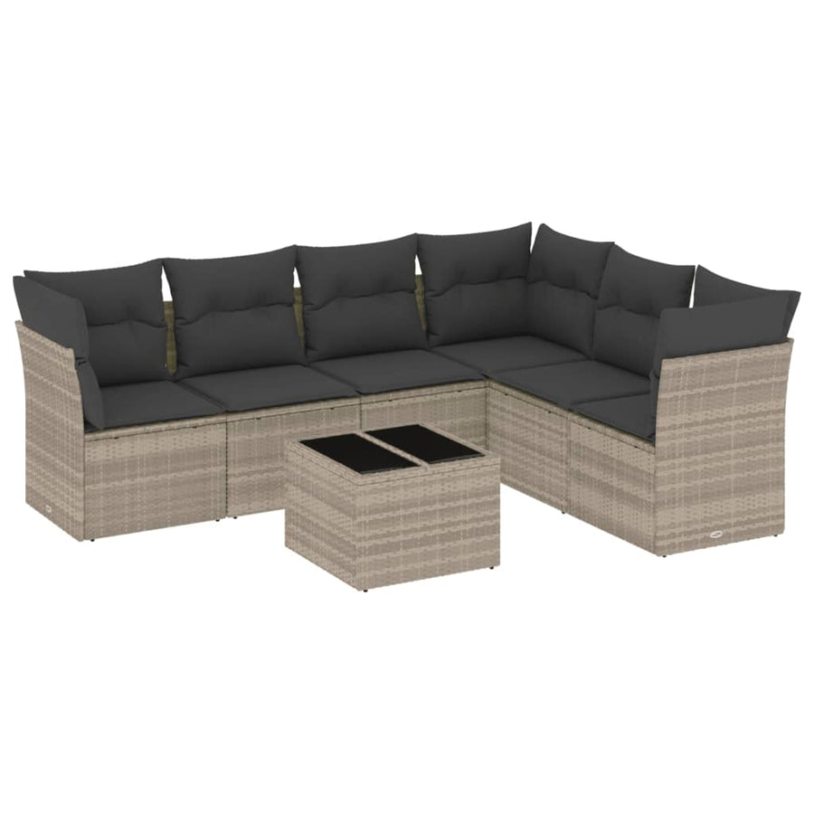 7-delige Loungeset met kussens poly rattan lichtgrijs