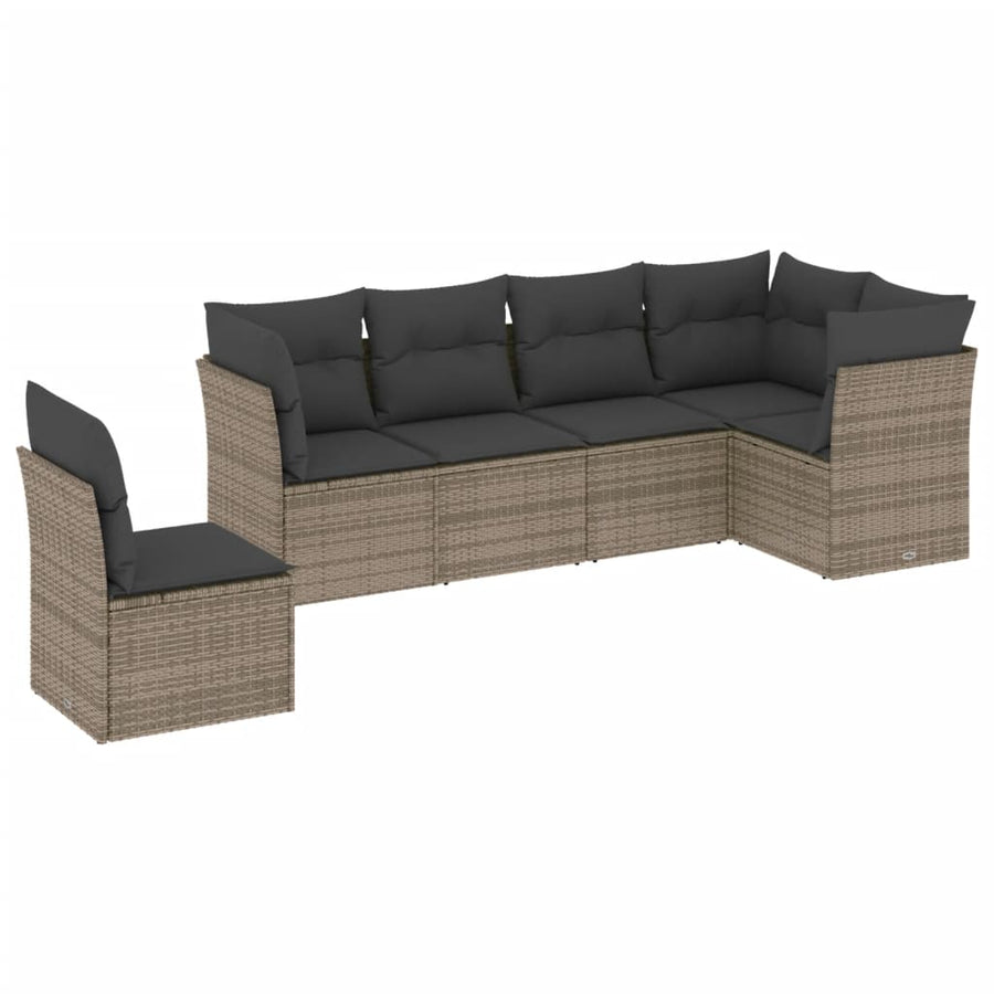 6-delige Loungeset met kussens poly rattan grijs 1 Grijs