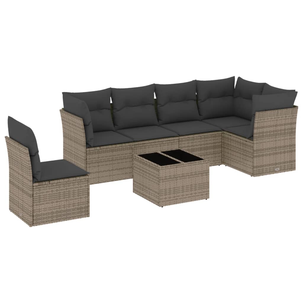 7-delige Loungeset met kussens poly rattan Grijs Met tafel