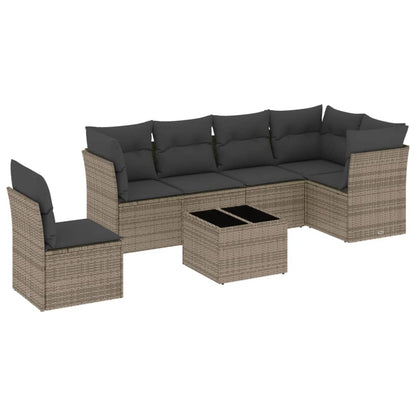 7-delige Loungeset met kussens poly rattan Grijs Met tafel