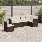 Loungeset 7-delig poly rattan bruin met kussens
