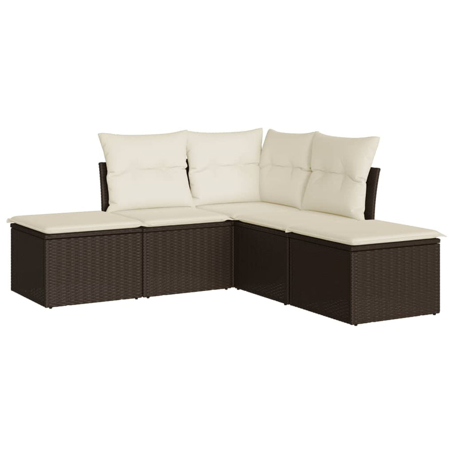 5-delige Loungeset met kussens poly rattan Bruin en crème Zonder tafel