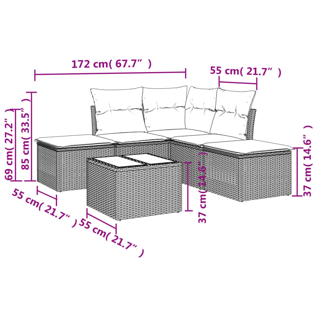 6-Delige Loungeset Met Kussens Poly Rattan Zwart