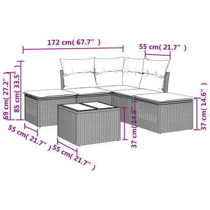 6-Delige Loungeset Met Kussens Poly Rattan Zwart