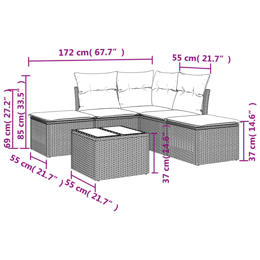 6-Delige Loungeset Met Kussens Poly Rattan Zwart