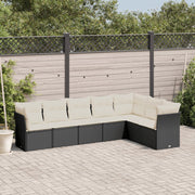 7-piece lounge set with cushions poly rattan black