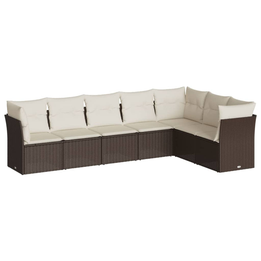 7-delige Loungeset met kussens poly rattan bruin 1 Bruin en crème