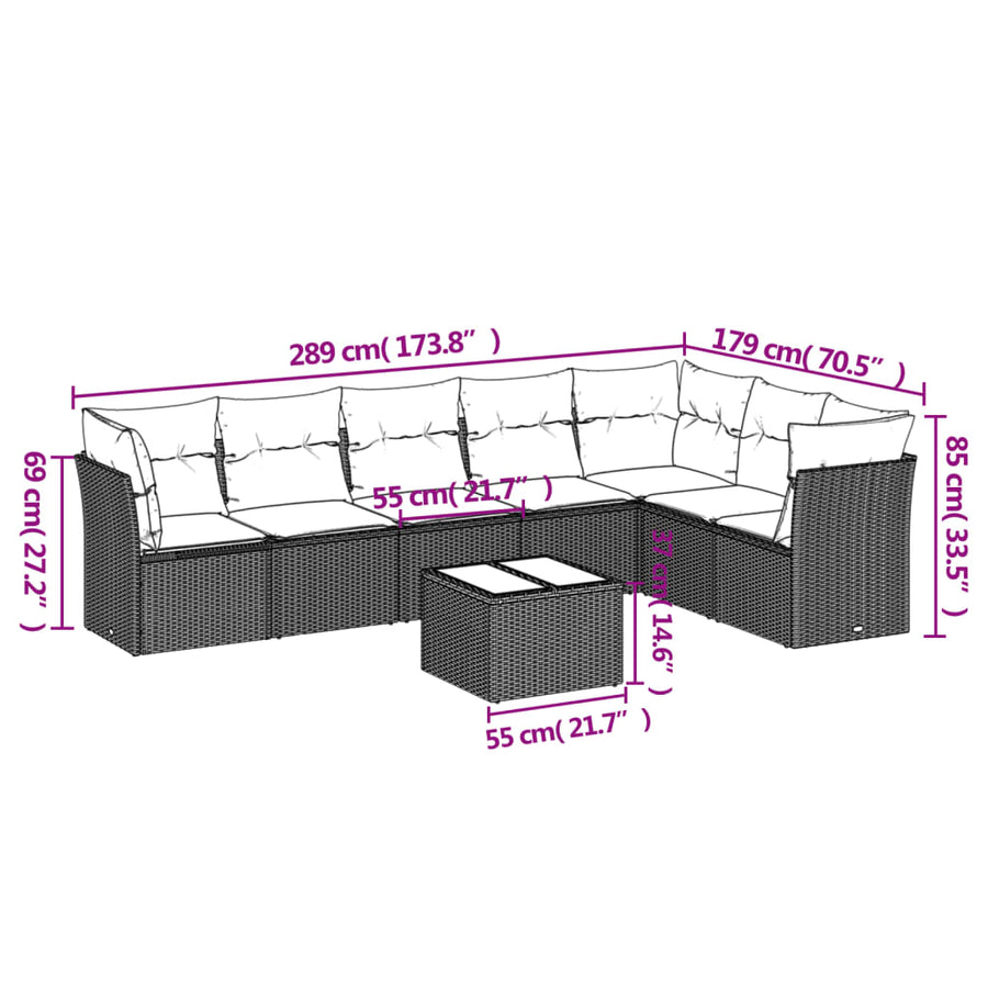 8-Delige Loungeset Met Kussens Poly Rattan Zwart