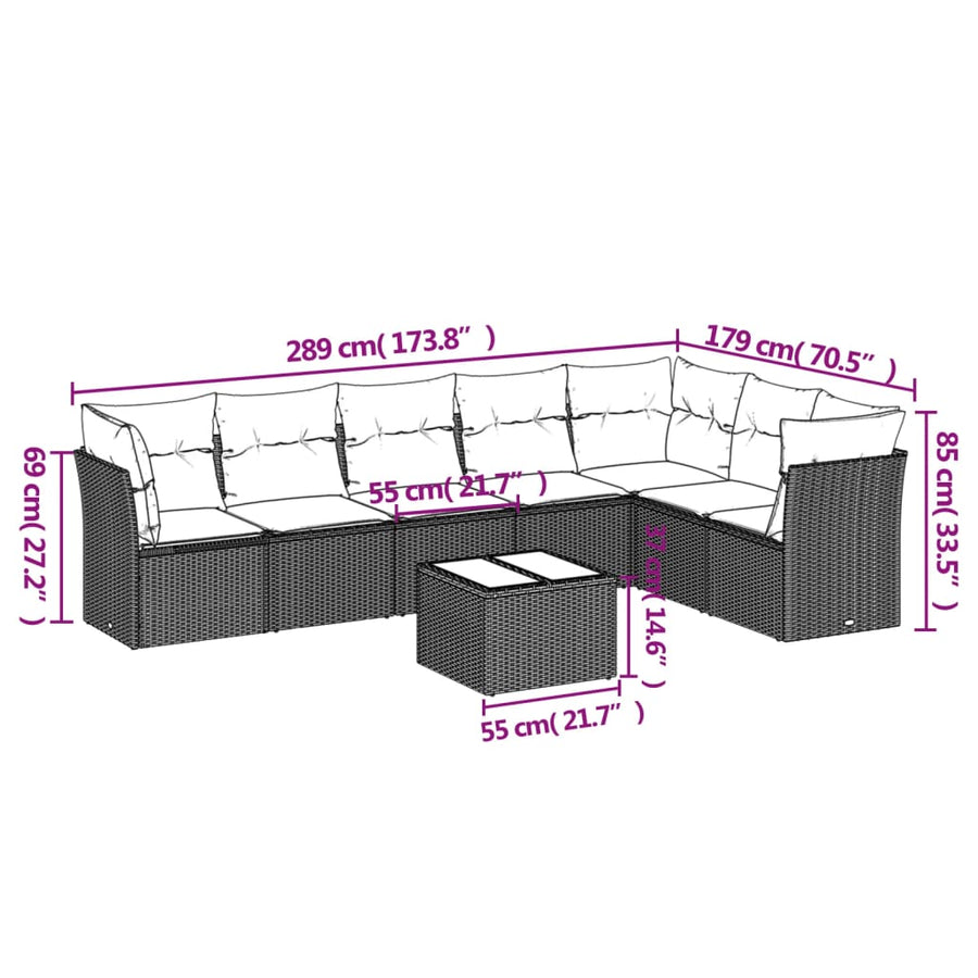 8-Delige Loungeset Met Kussens Poly Rattan Zwart