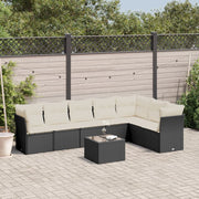 Loungeset poly rattan 8-delig zwart met kussens