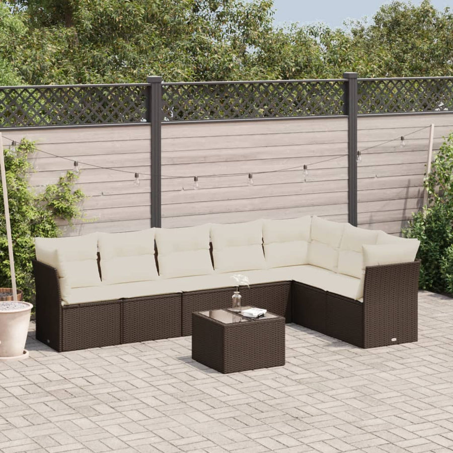 8-delige Loungeset met kussens poly rattan bruin