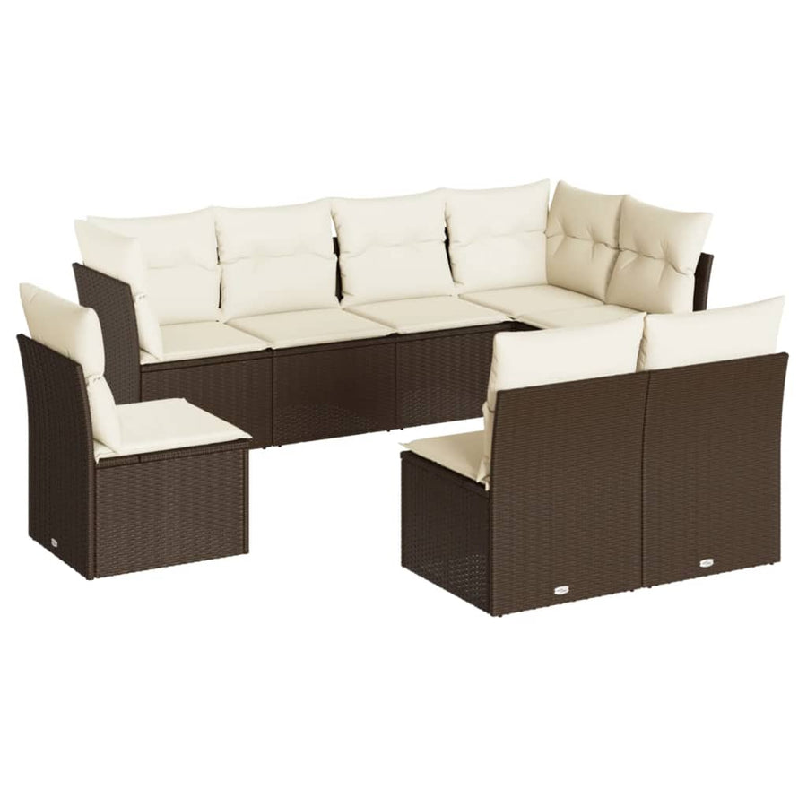 8-delige Loungeset met kussens poly rattan bruin 1 Bruin en crème