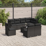 Loungeset 9-delig poly rattan zwart