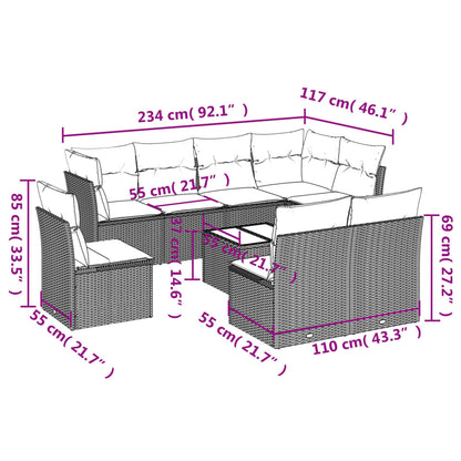 9-Delige Loungeset Met Kussens Poly Rattan Zwart