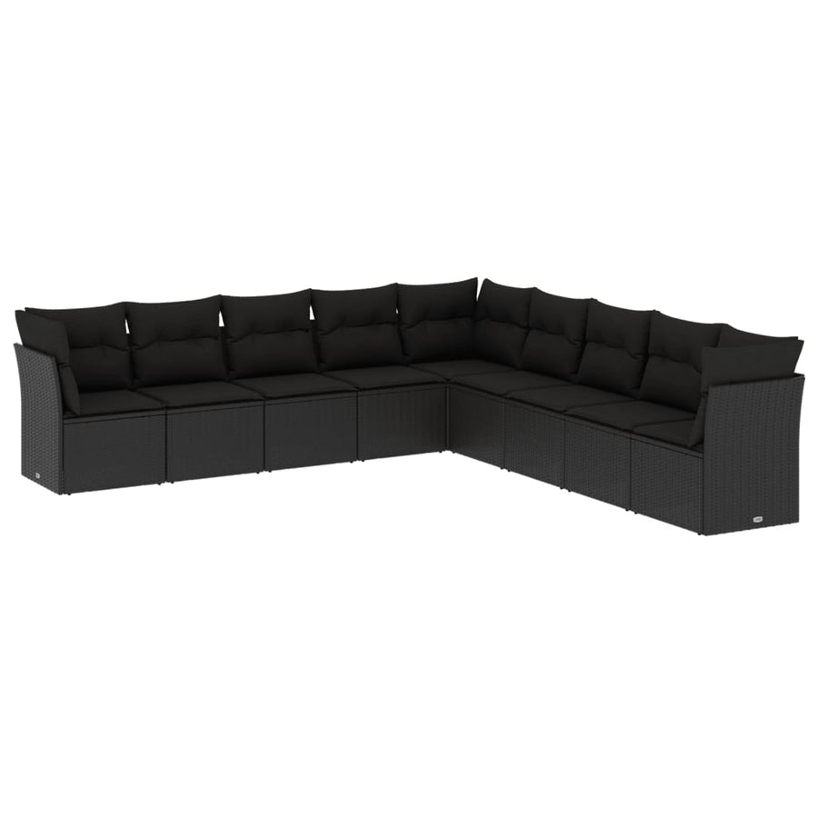 9-delige Loungeset met kussens poly rattan zwart 1 Zwart
