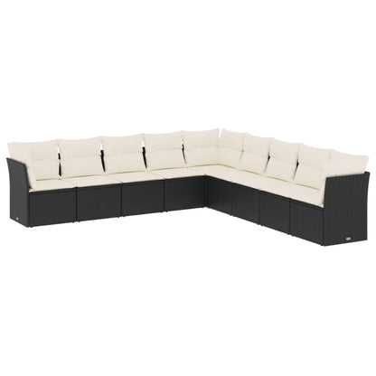 9-delige Loungeset met kussens poly rattan zwart 1 Zwart en crème