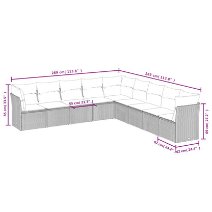 9-delige Loungeset met kussens poly rattan zwart 1 Zwart en crème
