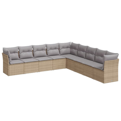 9-delige Loungeset met kussens poly rattan beige Beige en grijs Zonder tafel