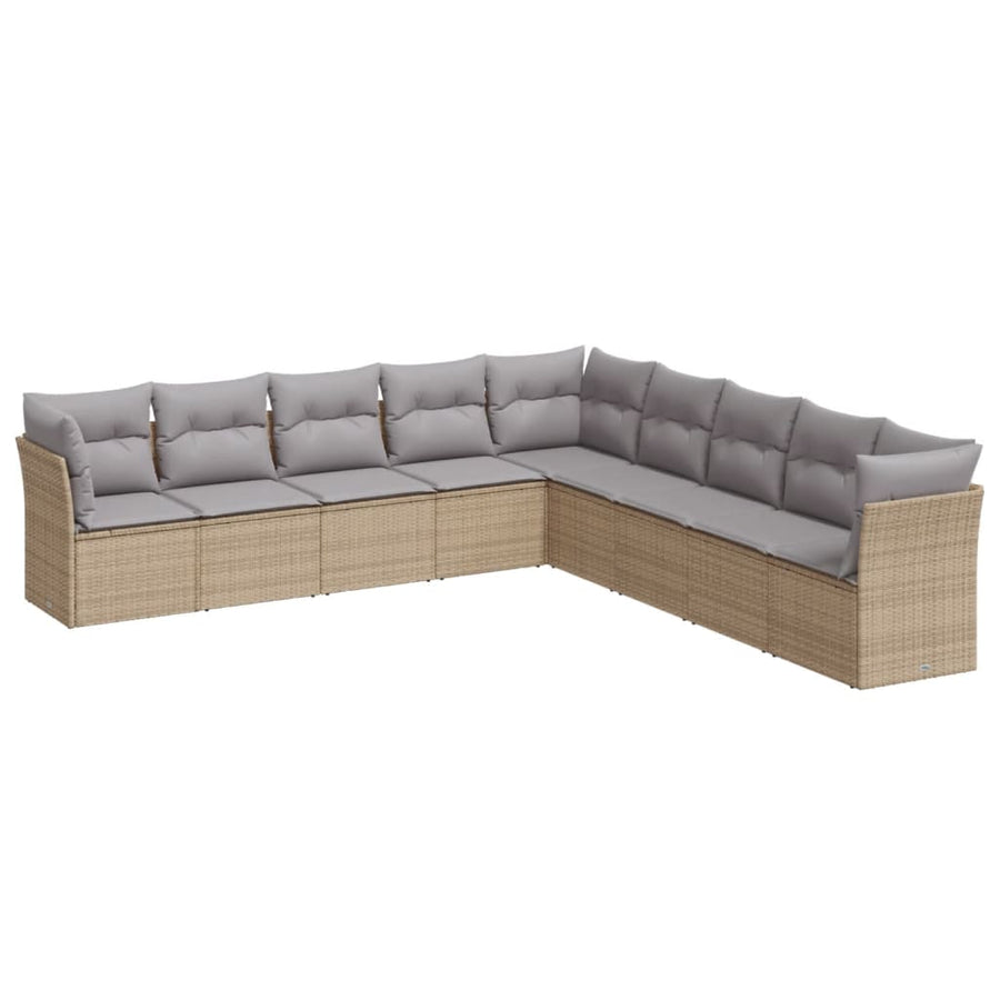 9-delige Loungeset met kussens poly rattan beige Beige en grijs Zonder tafel